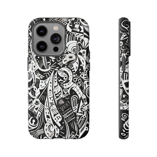 Front View of Black and White Doodles Tough iPhone Case