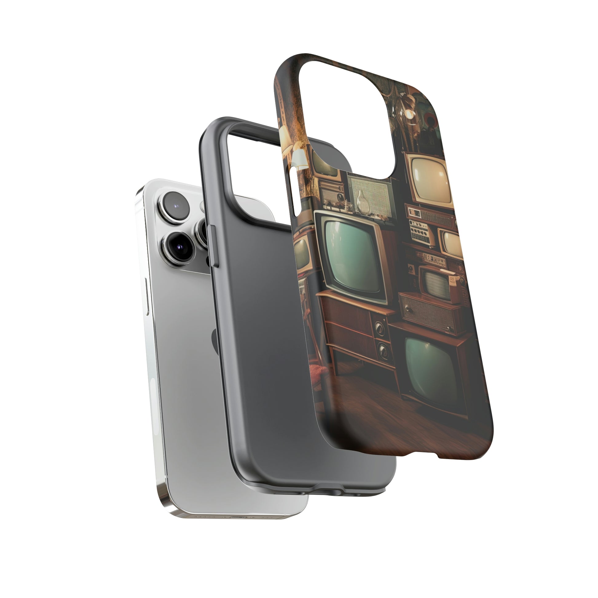 Dual Layer View of Retro TVs Tough iPhone Case