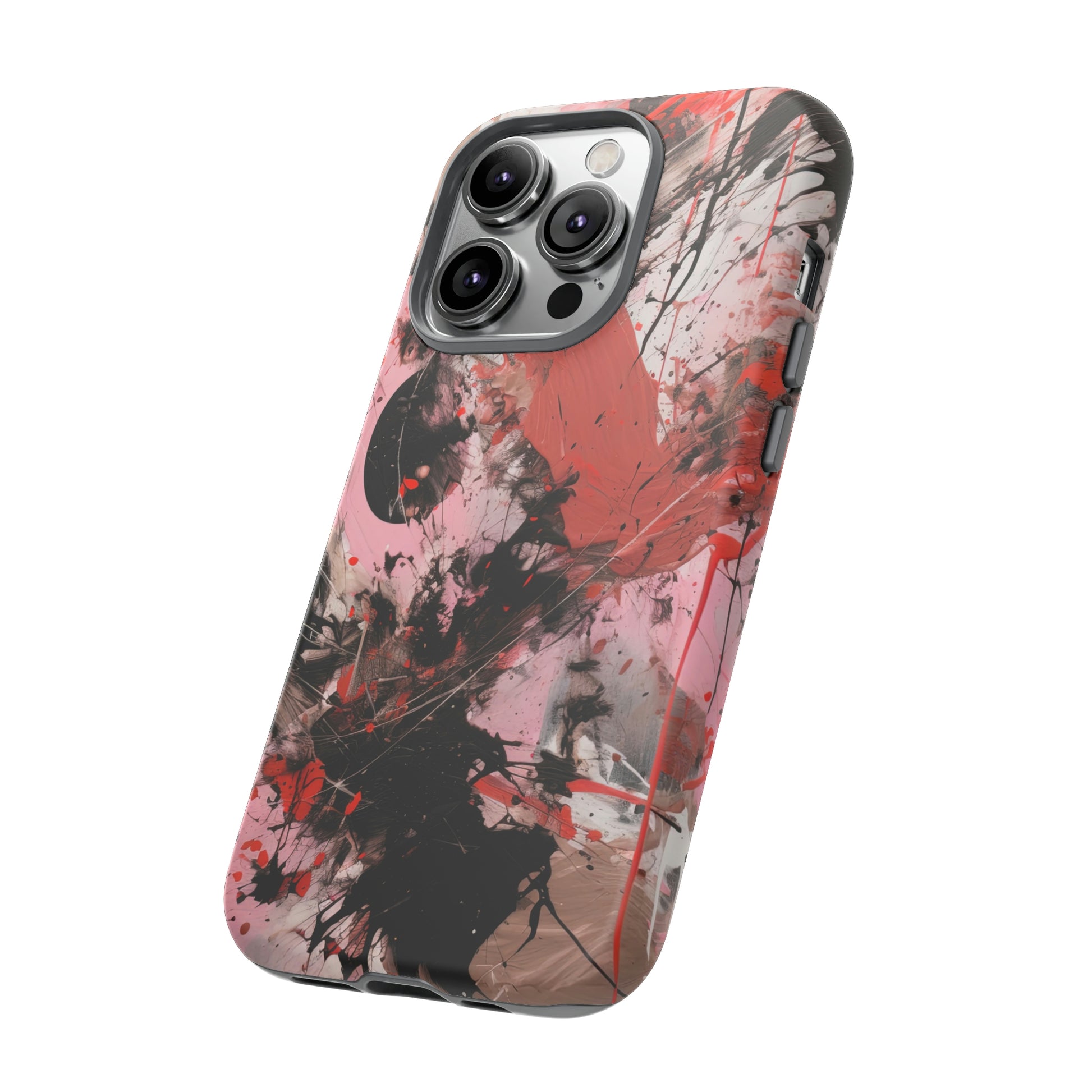 Side View of Pink and Black Abstract Painting Tough iPhone Case