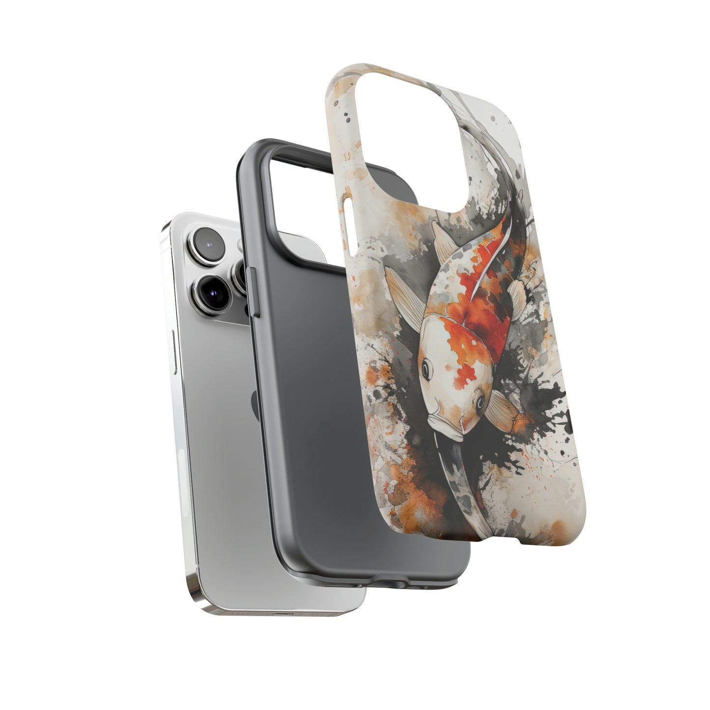 Dual Layer View of Watercolor Koi fish Tough iPhone Case