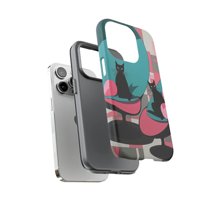 Dual Layer View of Mid-Century Cats Tough iPhone Case