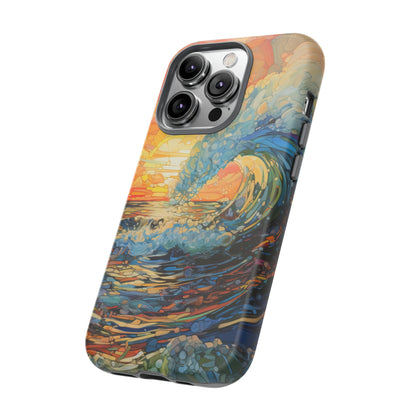 Side View of Sunset Wave Tough iPhone Case