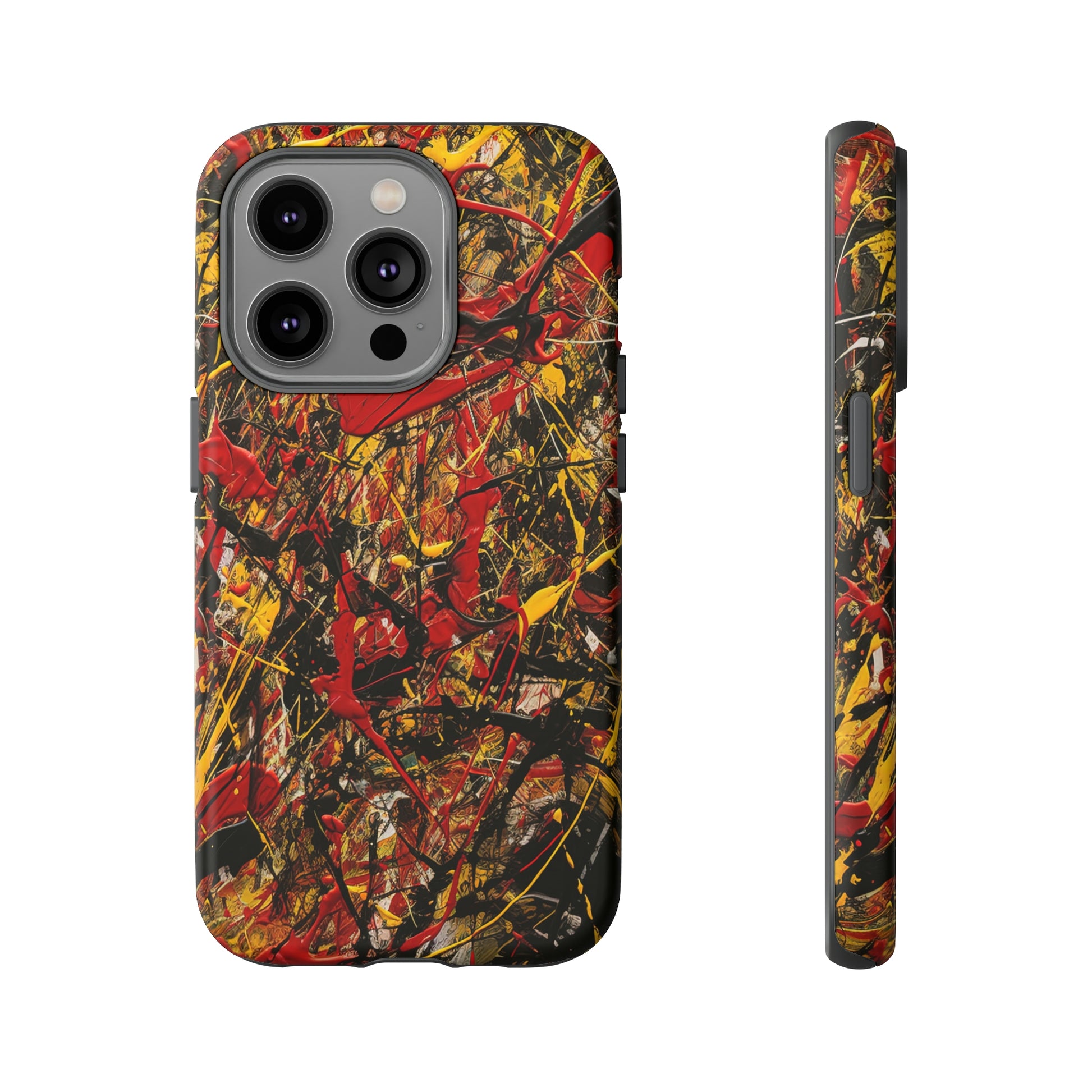 Front View of Red and Yellow Drip Painting Tough iPhone Case