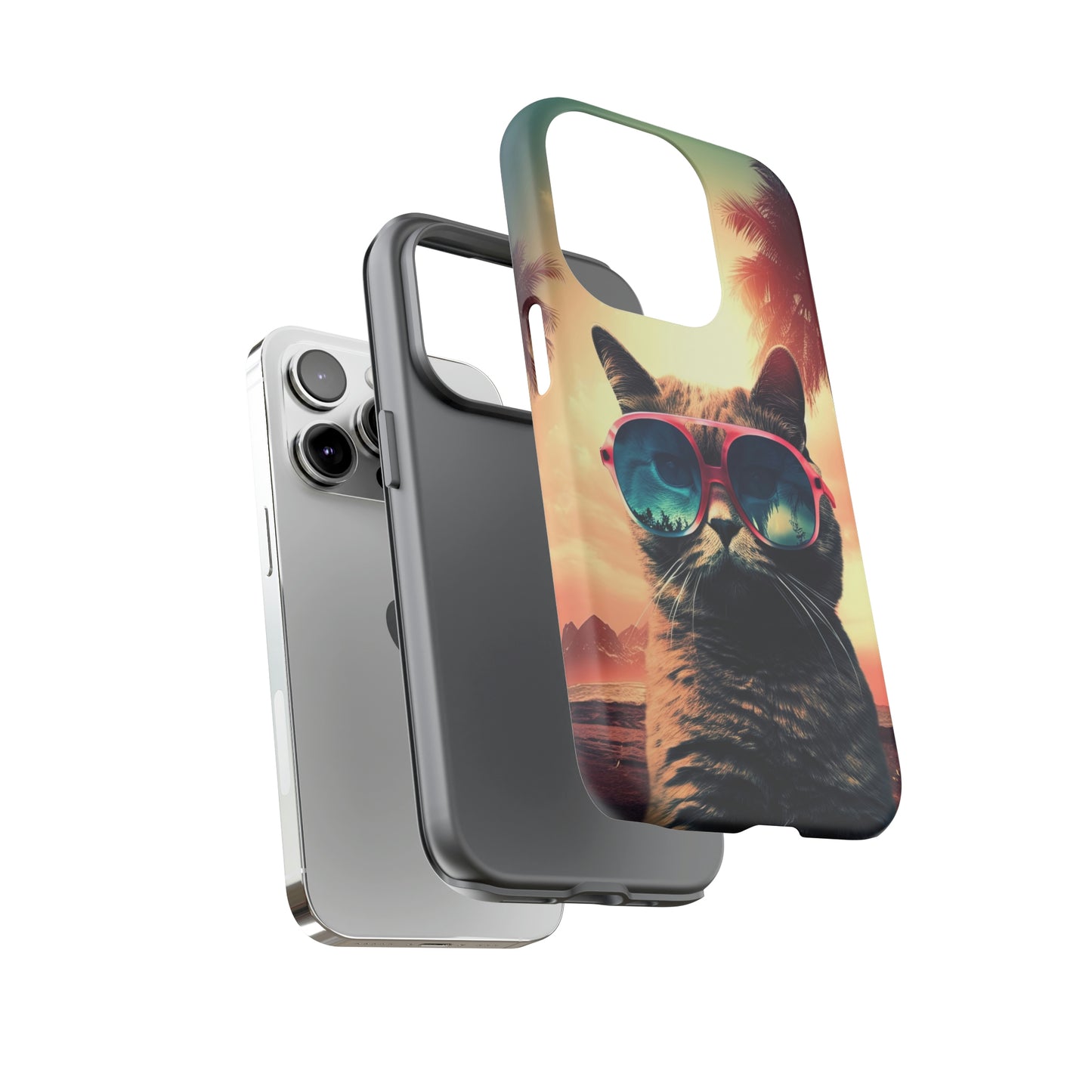 Dual Layer View of Sunset Cat Tough iPhone Case