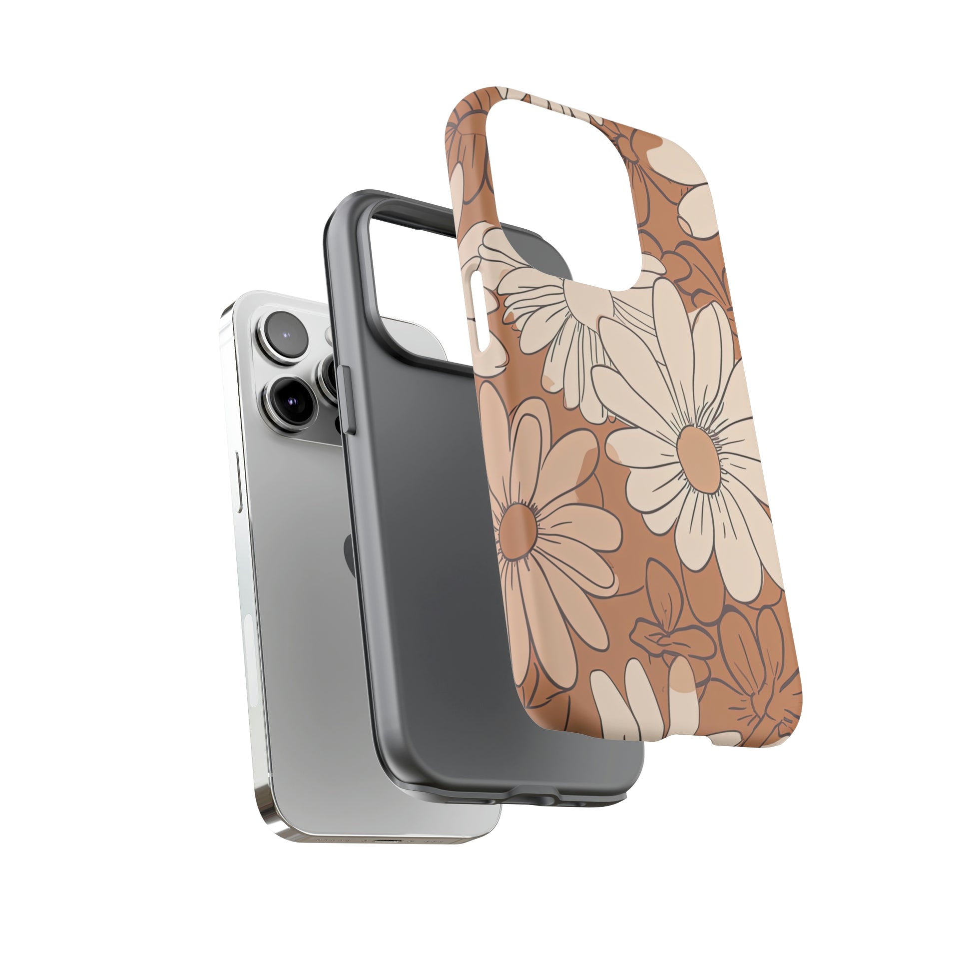 Dual Layer View of Flowers in Brown Tough iPhone Case