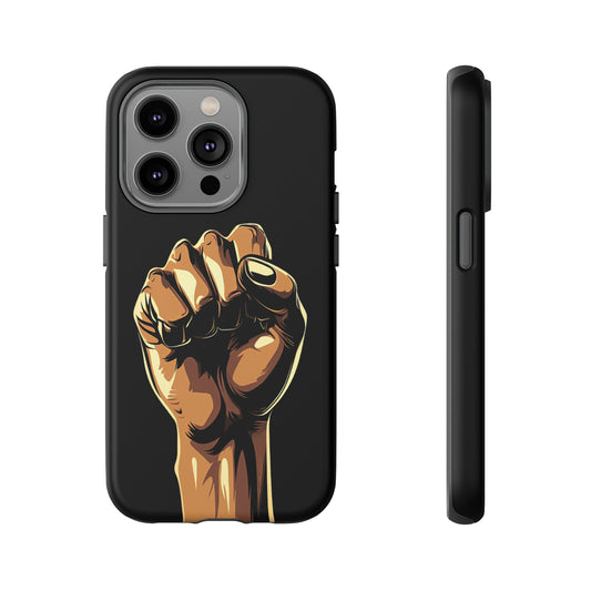 Front View of Black Fist of Protest Tough iPhone Case