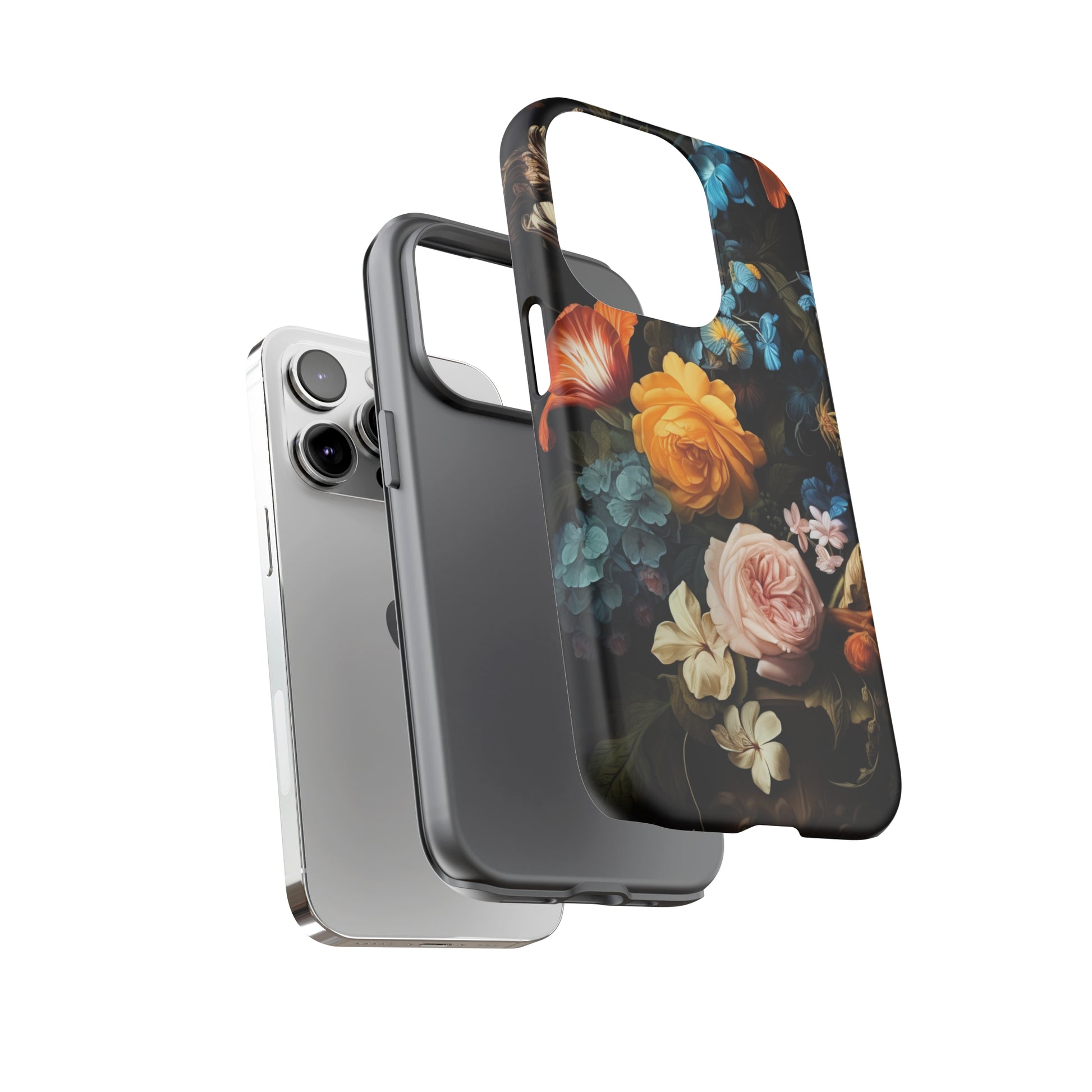 Dual Layer View of Flowers on Black Tough iPhone Case