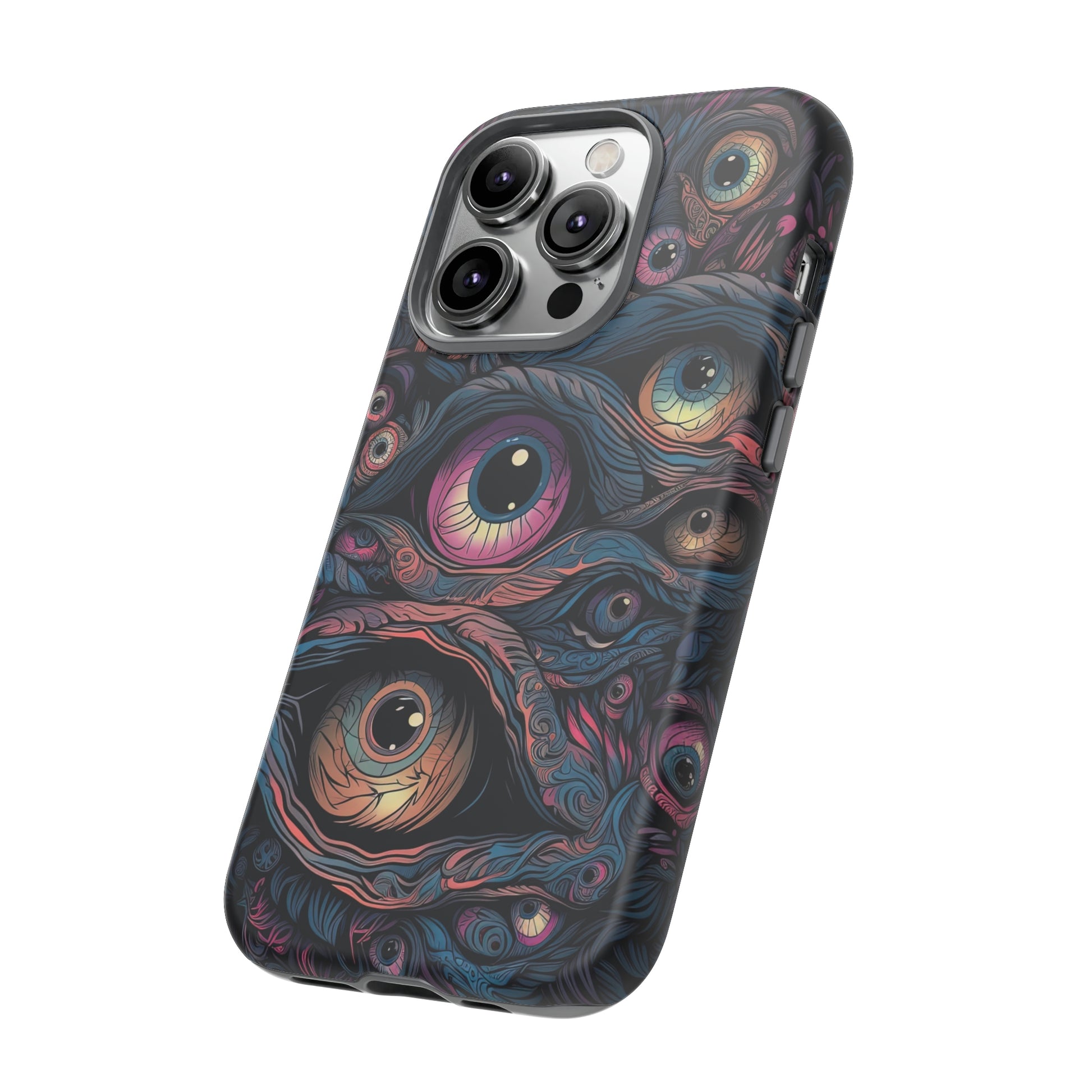 Side View of Trippy Eyes Tough iPhone Case