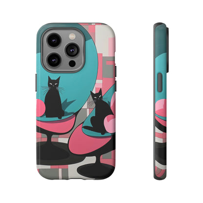 Front View of Mid-Century Cats Tough iPhone Case