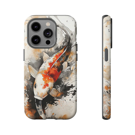 Front View of Watercolor Koi fish Tough iPhone Case